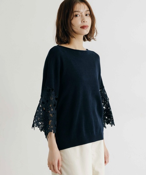studio CLIP（スタディオクリップ）の「7ゲージニット袖レースプルオーバー（ニット/セーター・レディース・ネイビー/アイボリー・FREE）」の14枚目の写真