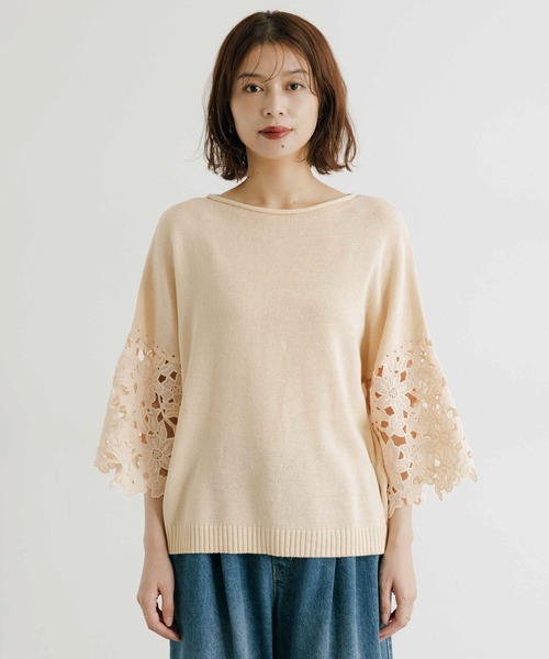studio CLIP（スタディオクリップ）の「7ゲージニット袖レースプルオーバー（ニット/セーター・レディース・ネイビー/アイボリー・FREE）」の11枚目の写真