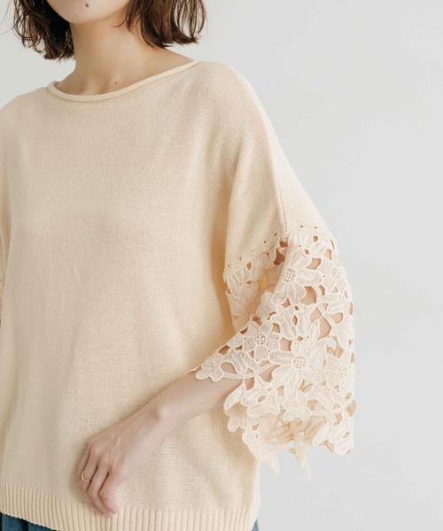 studio CLIP（スタディオクリップ）の「7ゲージニット袖レースプルオーバー（ニット/セーター・レディース・ネイビー/アイボリー・FREE）」の7枚目の写真
