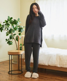 cross marche(クロスマルシェ)の【LAFUKU/ラフク】もちふわマシュマロニット腹巻き付きパジャマ パンツ×トップスルームウェアSET(上下セット)◆あったか・温活◆(ルームウェア/パジャマ)