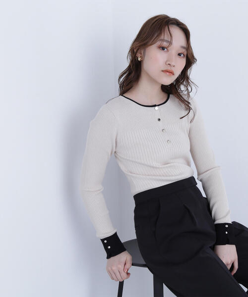 ナチュラルビューティーベーシック（NATURAL BEAUTY BASIC）/フロントボタンバイカラーニット ◇フロントボタンバイカラーニット（ニット/セーター）｜NATURAL