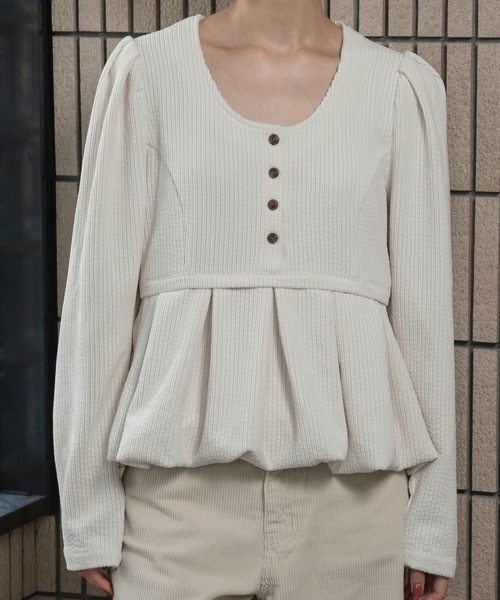 uneck balloon corduroy tops lawgy ブラウス lawgy バルーンシャツ