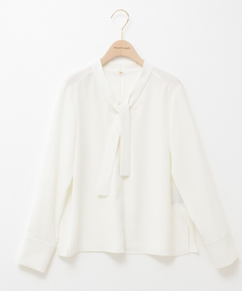 セール】ウォッシャブルストレッチバックサテンボウタイブラウス