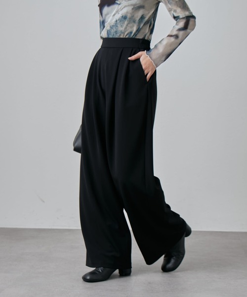 Lui's ルイス　2タックワイドスラックス　パンツ　黒　ブラック　ワイドパンツ ポンチ2タックワイドパンツ（スラックス）｜Lui's（ルイス）の