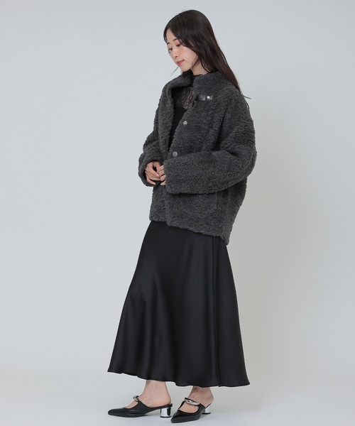 SUWDEE(スーディー)の「stand collar boa belt short coat(その他アウター・レディース・チャコールグレー/ブラック・FREE)」の11枚目の写真