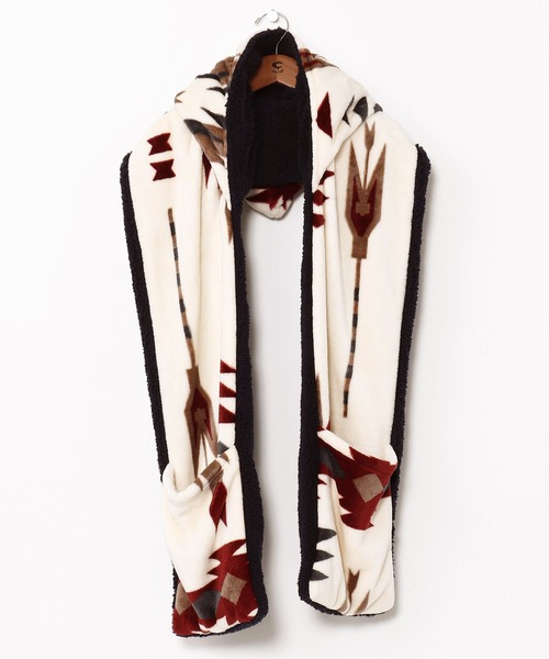 チャイハネ（チャイハネ）の「【チャイハネ】NOMADY ノマディフードマフラー（マフラー・レディース・ナチュラル/ブラック/サンドベージュ/スカイブルー・FREE）」の3枚目の写真