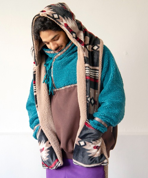 チャイハネ（チャイハネ）の「【チャイハネ】NOMADY ノマディフードマフラー（マフラー・レディース・ナチュラル/ブラック/サンドベージュ/スカイブルー・FREE）」の13枚目の写真