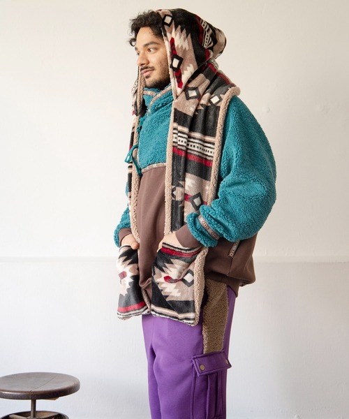 チャイハネ（チャイハネ）の「【チャイハネ】NOMADY ノマディフードマフラー（マフラー・レディース・ナチュラル/ブラック/サンドベージュ/スカイブルー・FREE）」の14枚目の写真