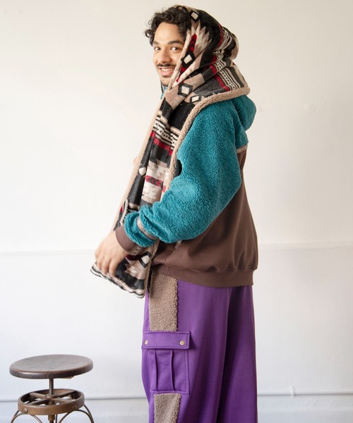 チャイハネ（チャイハネ）の「【チャイハネ】NOMADY ノマディフードマフラー（マフラー・レディース・ナチュラル/ブラック/サンドベージュ/スカイブルー・FREE）」の15枚目の写真