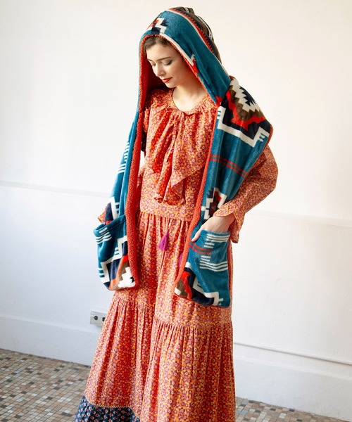 チャイハネ（チャイハネ）の「【チャイハネ】NOMADY ノマディフードマフラー（マフラー・レディース・ナチュラル/ブラック/サンドベージュ/スカイブルー・FREE）」の10枚目の写真