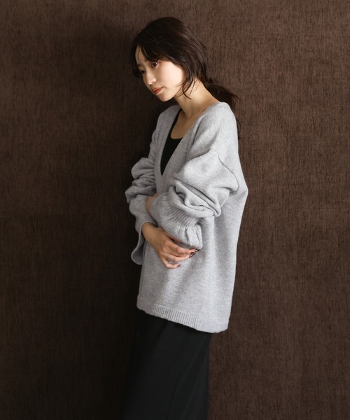 select MOCA Et(セレクトモカエト)の「【Et】Deep V-Neck Wool Mix Knit(ニット/セーター・レディース・ベージュ/グレー/ブラック・FREE)」の8枚目の写真