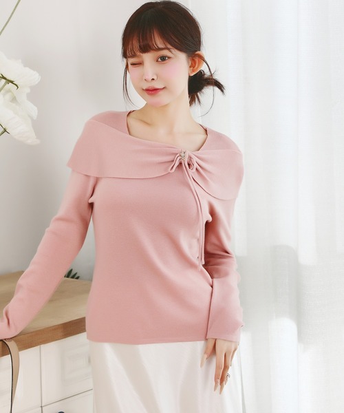 Anely（アネリー）の「ストール風 リボン ビジュー ニット プルオーバー（ニット/セーター・レディース・ピンク/アイボリー/ブラック・FREE）」の18枚目の写真