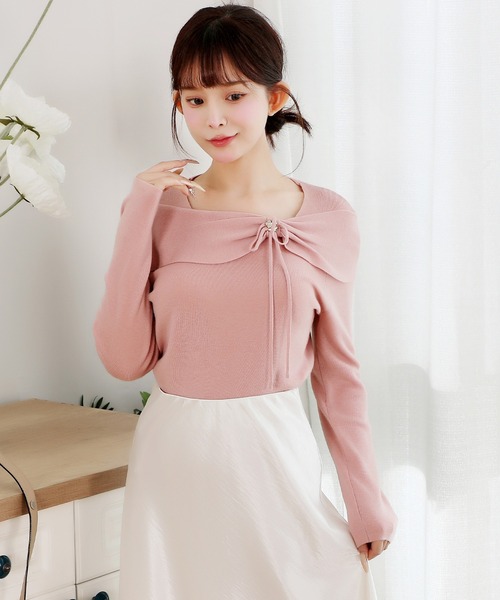 Anely（アネリー）の「ストール風 リボン ビジュー ニット プルオーバー（ニット/セーター・レディース・ピンク/アイボリー/ブラック・FREE）」の20枚目の写真