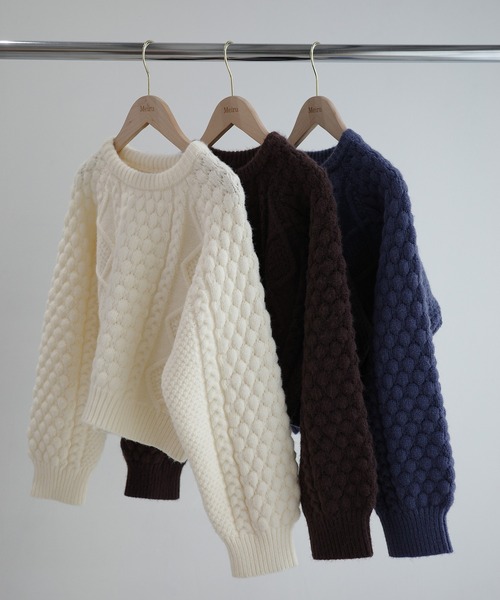 Meiru（メイル）の「ポップコーンケーブルニット（ニット/セーター・レディース・ブラウン/アイボリー/ブルー・MEDIUM/LARGE）」の17枚目の写真