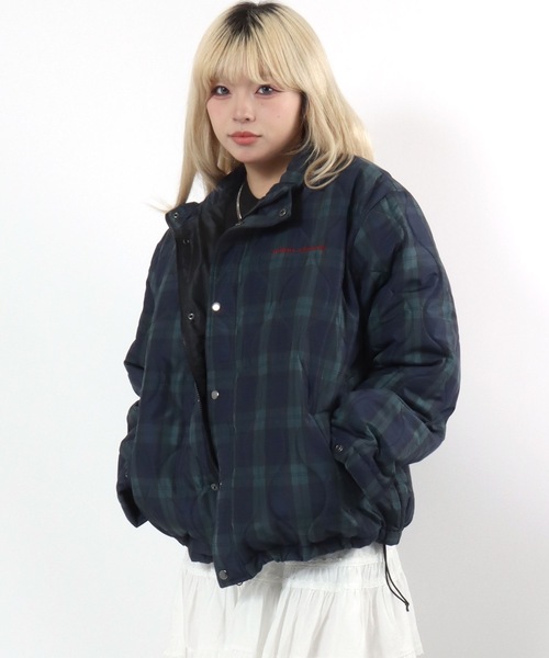 セール】チェック ウェーブキルティング フェイクダウンジャケット