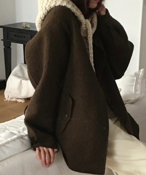 FREE STYLISTS(フリー スタイリスト)の「YUGA_YGMC Lapel single-breasted wool-look coat(その他アウター・レディース・ブラウン/ブラック・FREE)」の7枚目の写真