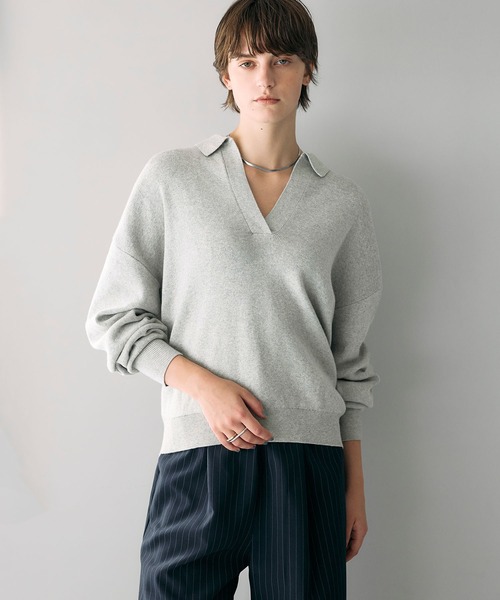 N.O.R.C(ノーク)の「コットンカシミヤスキッパーニット(ニット/セーター・レディース・ブラック/ライトグレー・フリー)」の4枚目の写真
