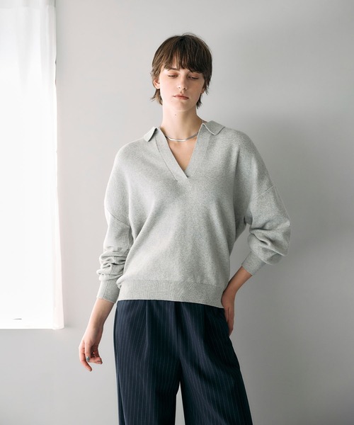 N.O.R.C(ノーク)の「コットンカシミヤスキッパーニット(ニット/セーター・レディース・ブラック/ライトグレー・フリー)」の5枚目の写真