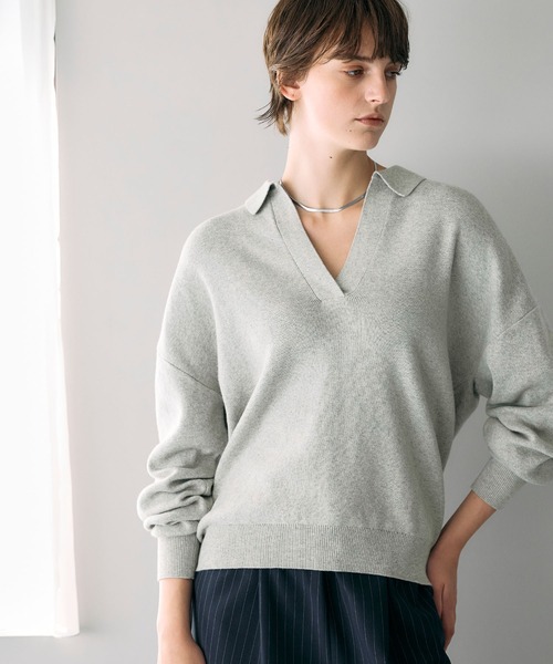 N.O.R.C(ノーク)の「コットンカシミヤスキッパーニット(ニット/セーター・レディース・ブラック/ライトグレー・フリー)」の3枚目の写真