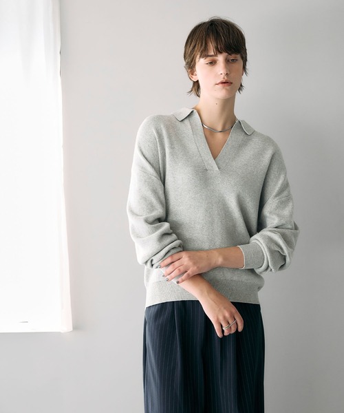 N.O.R.C(ノーク)の「コットンカシミヤスキッパーニット(ニット/セーター・レディース・ブラック/ライトグレー・フリー)」の7枚目の写真