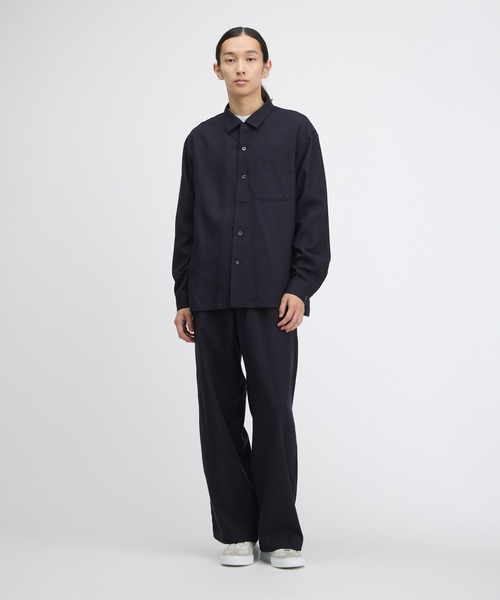Open Collar Shirt/ Navy Rayon Gabardine（シャツ/ブラウス）｜FRONT
