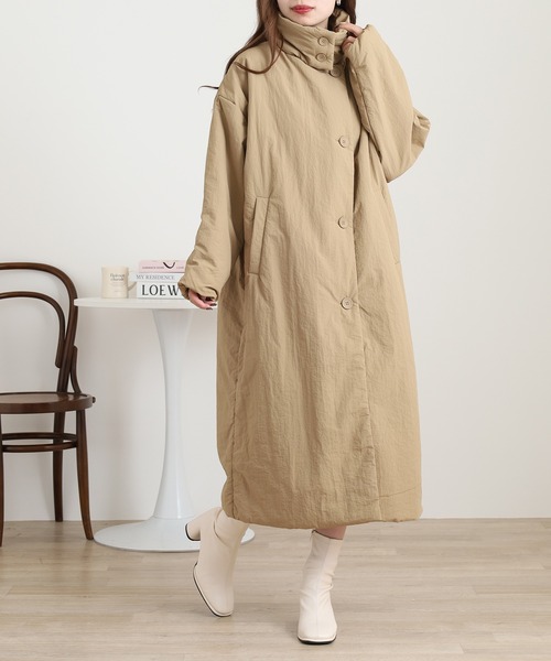 撥水加工ステッチレス2Wayロングコート（ノーカラーコート）｜OMNES