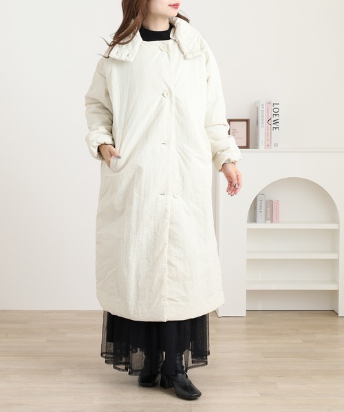 セール】撥水加工ステッチレス2Wayロングコート（ノーカラーコート