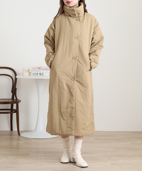 セール】撥水加工ステッチレス2Wayロングコート（ノーカラーコート