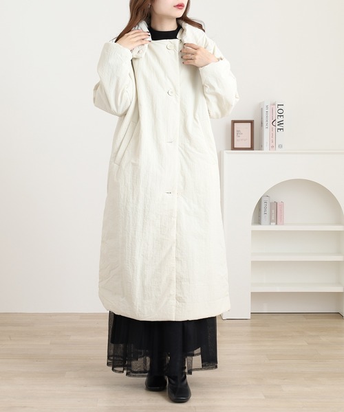 撥水加工ステッチレス2Wayロングコート（ノーカラーコート）｜OMNES