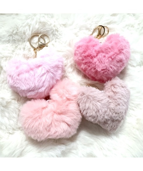 セール】ファーチャーム ハート キーホルダー バッグチャーム