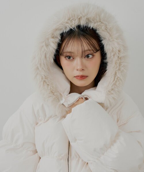 中ファーコート♡ファー取り外し可能♡ ファー取り外しミドルルーズ中綿ブルゾン（その他アウター）｜Chico