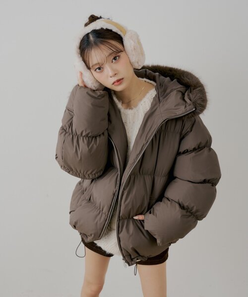 中ファーコート♡ファー取り外し可能♡ ファー取り外しミドルルーズ中綿ブルゾン（その他アウター）｜Chico