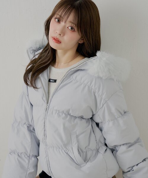 中ファーコート♡ファー取り外し可能♡ ファー取り外しミドルルーズ中綿ブルゾン（その他アウター）｜Chico