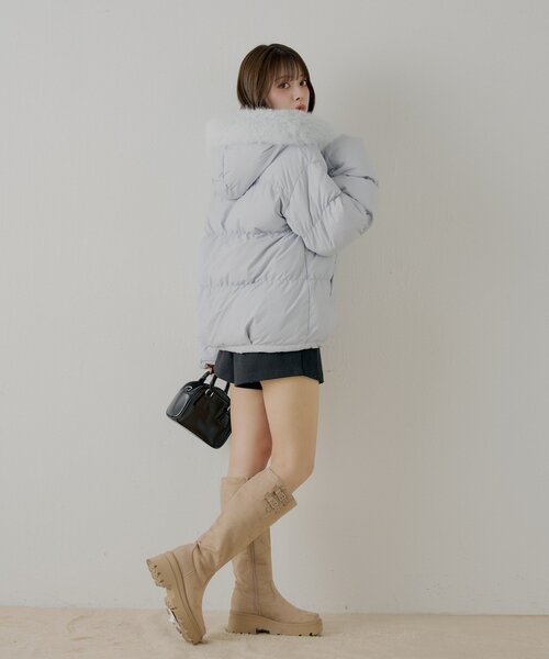 日本製✩ウール95%✩ブルーフォックス✩ノーカラー✩ファー取り外し可能 ミックスファー2WAYブルゾン[品番：OLOW0016878]｜RMAF NICE CLAUP