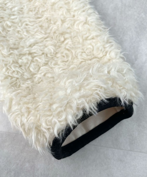 Futier land（フューティアランド）の「配色パイピングノーカラーボアコート（ブルゾン・レディース・ブラウン/アイボリー・MEDIUM/LARGE）」の6枚目の写真