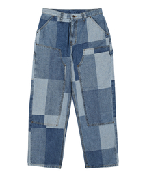 ERSCO（イーアルエスコ）の「ジャカードパッチワークダブルニパンツ_ブルー（デニムパンツ）」