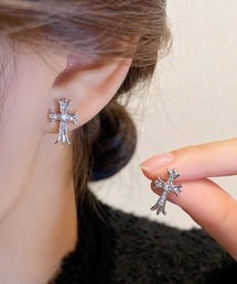 クロスモチーフアクリルストーンワンポイントペアピアス ユニセックス(MA/EK431)