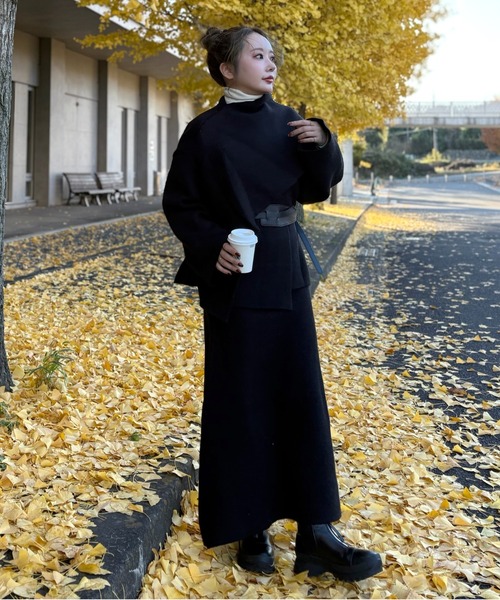 LAULEN(ローレン)の「stole jacket belted set up /ストールジャケットベルト付きセットアップ(セットアップ・レディース・キャメル/ブラック/アイボリー・FREE)」の2枚目の写真