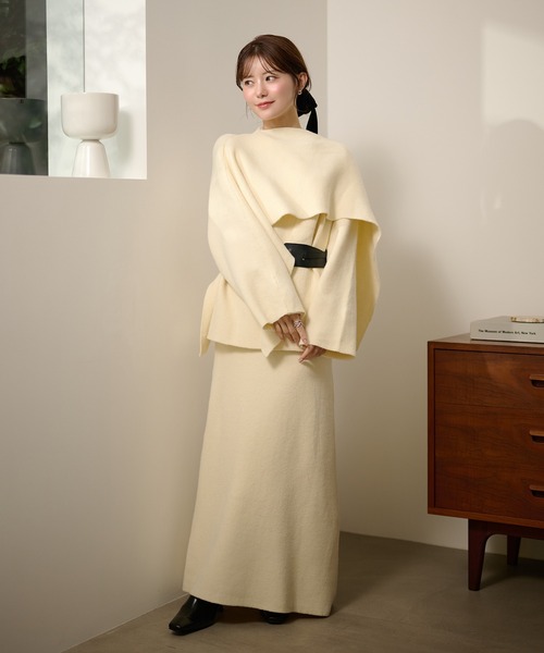 LAULEN(ローレン)の「stole jacket belted set up /ストールジャケットベルト付きセットアップ(セットアップ・レディース・キャメル/ブラック/アイボリー・FREE)」の5枚目の写真
