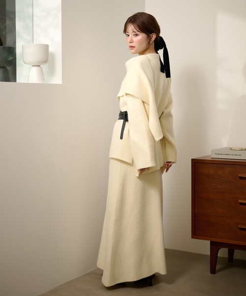 LAULEN(ローレン)の「stole jacket belted set up /ストールジャケットベルト付きセットアップ(セットアップ・レディース・キャメル/ブラック/アイボリー・FREE)」の7枚目の写真