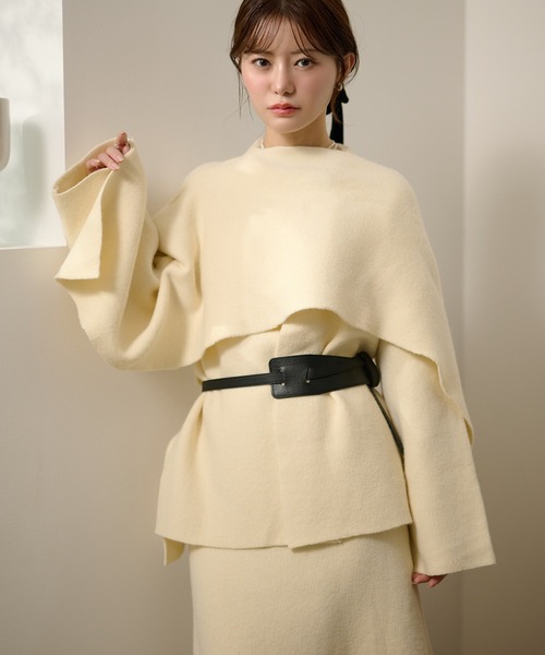 LAULEN(ローレン)の「stole jacket belted set up /ストールジャケットベルト付きセットアップ(セットアップ・レディース・キャメル/ブラック/アイボリー・FREE)」の15枚目の写真