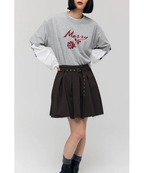 FELICITY（フェリシティ）の「Belted Flare Skirt（スカート・レディース・グレー/ブラウン・2/1）」の2枚目の写真