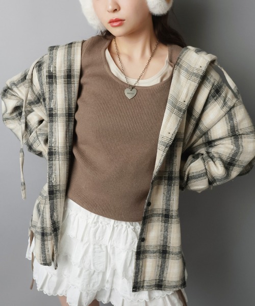 SPINNS（スピンズ）の「肉厚☆フード付きオーバーサイズチェックシャツ/起毛テレコ（シャツ/ブラウス・レディース・ブラック/アイボリー/ブラウン/ボルドー/ネイビー・ONESIZE）」の3枚目の写真