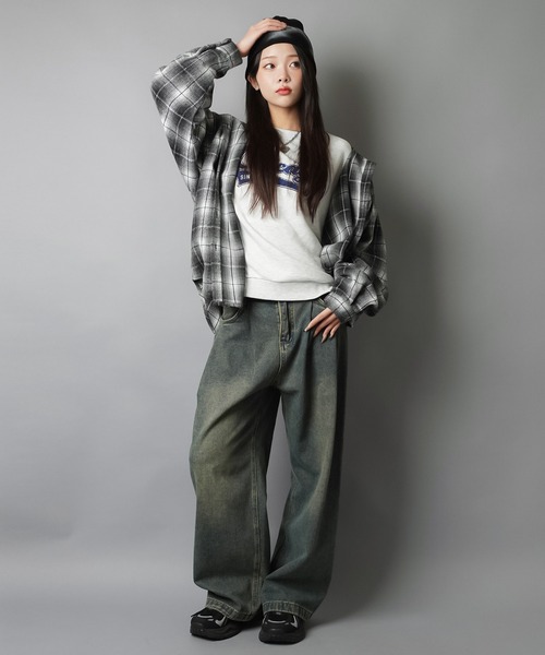 SPINNS（スピンズ）の「肉厚☆フード付きオーバーサイズチェックシャツ/起毛テレコ（シャツ/ブラウス・レディース・ブラック/アイボリー/ブラウン/ボルドー/ネイビー・ONESIZE）」の21枚目の写真