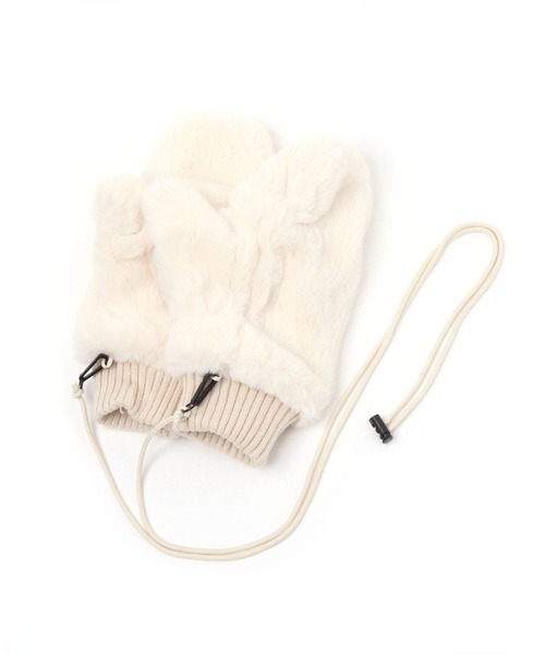 GLOBAL WORK（グローバルワーク）の「紐付き洗えるファーミトングローブ/598362（手袋・レディース・グレー/オフホワイト/その他/ベージュ/ダークブラウン/ブラウン・FREE）」の2枚目の写真