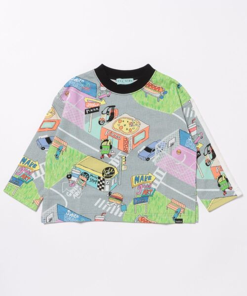 HAKKA KIDS(ハッカキッズ)の「フードタウンプリントインレイ長袖Tシャツ(Tシャツ/カットソー・キッズ・ベージュ/グレー・100cm/110cm/120cm/130cm)」の2枚目の写真