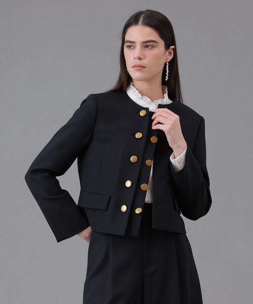 ANAYI（アナイ）の「【Eternal Line 2026】ウールジョーゼットノーカラーダブルジャケット（ノーカラージャケット・レディース・ベージュ/ネイビー・36/38/34）」の21枚目の写真