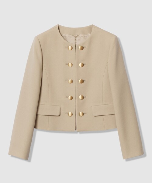 ANAYI（アナイ）の「【Eternal Line 2026】ウールジョーゼットノーカラーダブルジャケット（ノーカラージャケット・レディース・ベージュ/ネイビー・36/38/34）」の8枚目の写真