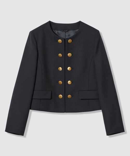 ANAYI（アナイ）の「【Eternal Line 2026】ウールジョーゼットノーカラーダブルジャケット（ノーカラージャケット・レディース・ベージュ/ネイビー・36/38/34）」の7枚目の写真