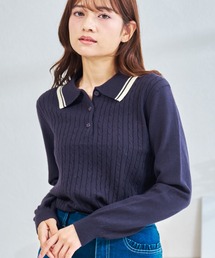 ZOZO限定 配色ケーブルポロニット